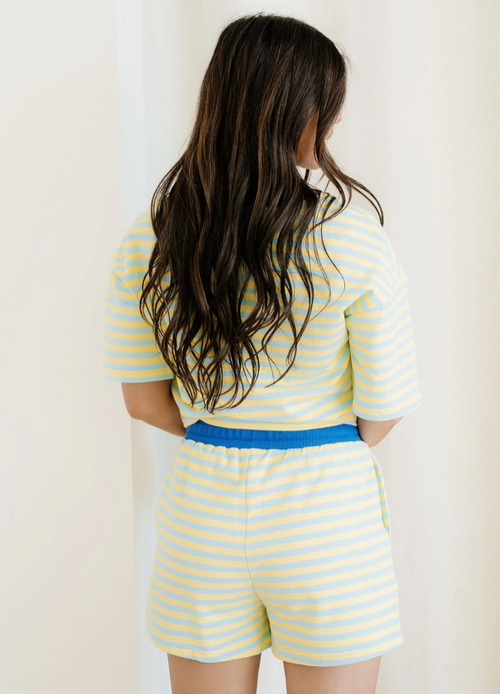 Elsa Yellow Stripe Terry Set | Boxy Hoodie & Shorts Set